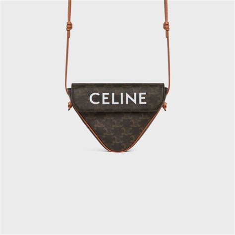 mini triangle in triomphe canvas with celine print tan|CELINE Triomphe Canvas Mini Triangle Crossbody Bag Tan .